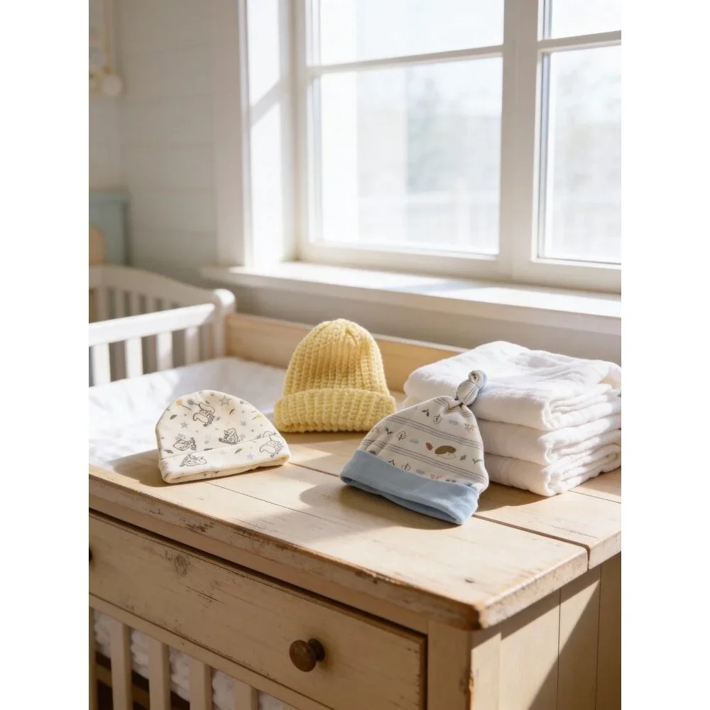 Set Of 3 Newborn Baby‎ Hats Disney Baby Knit Yellow & Printed Cotton Blend